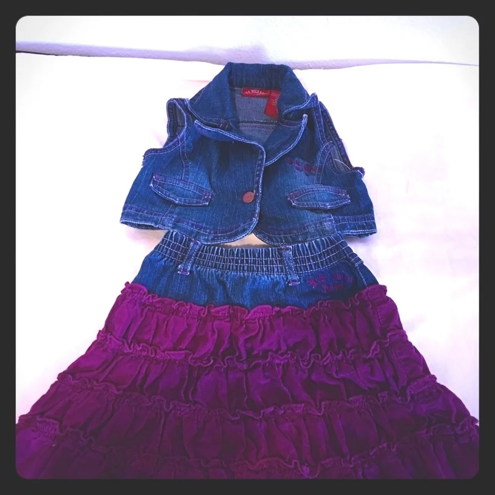US Polo Denim & Corduroy Skirt & Vest Set – Size 24M
